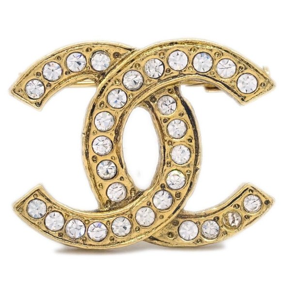 Chanel Gold CC Brooch Pin Rhinestone - Picture 1 of 4